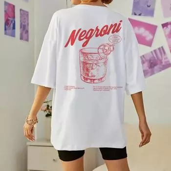 Negroni Женская футболка с принтом на спине в стиле ретро, летняя уютная футболка в стиле уличной одежды Harajuku, футболка с узором, нейтральная ретро-одежда S