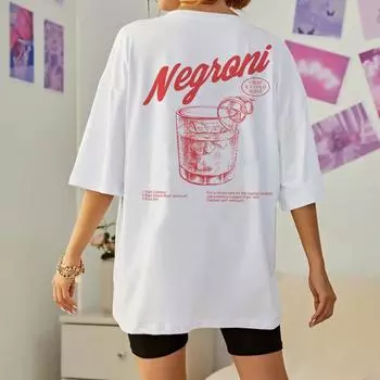 Negroni - женская принтованная футболка в стиле ретро, футболка с изображением коктейля, уличная одежда в стиле Харадзюку, графическая футболка, ретро-одежда унисекс S белый