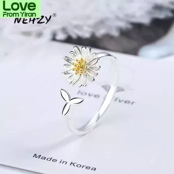 Nehzy 925 стерлингового серебра новые женские модные ювелирные изделия высокого качества хризантема -форма открытого кольца регулируемый размер