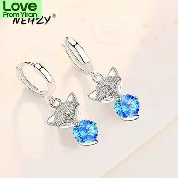 Nehzy 925 стерлингового серебра новые женские модные ювелирные изделия высокого качества лиса серьги-подвески синие розовые кристаллы циркон серьги