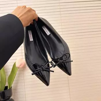 Nei Zeng leather retro pointed bow Mary Jane shoes women s high-end versatile flat shoes 34