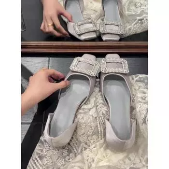 Nei Zeng~ Niche low-heeled rhinestone square buckle shoes shallow single shoes women s commuting hollow sandals women s models 34