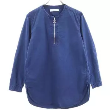 неиспользованная рубашка Johnbull с длинным рукавом и половинной молнией S темно-синяя с эффектом выварки пуловер мужская б/у