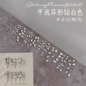 Нейл-арт Белый плоский бриллиант специальной формы Размер Мини-капля воды Любовь Квадрат Прозрачный бриллиант Ювелирные изделия Белый прямоугольный бриллиант