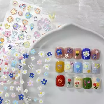 Нейл-арт Цветочные ромашки Рельефные наклейки для ногтей Слайдеры Наклейки Цветочные ромашки Лепестки Цветы Назад Клей Наклейка для ногтей Украшения A2