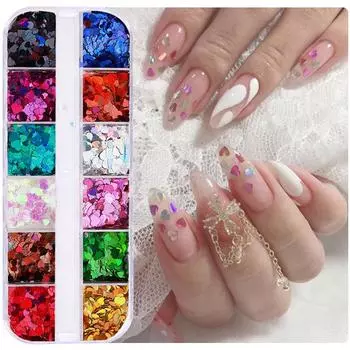 Нейл-арт Love Heart Sequins Symphony Laser Sparkle Small Red Heart Nails Ultra-tony Peach Heart Patch Jewelry
