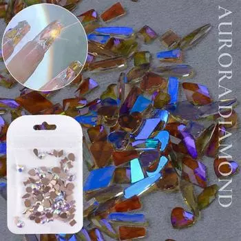 Нейл-арт Маленькая дрель для ногтей с украшениями Aurora Color Flat Shaped Crystal Nail Flash Drill DIY Маникюрные инструменты 50pcs