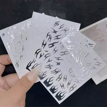 Нейл-арт «Пламя шипов»: Модные наклейки с черными, белыми, золотыми и серебряными полосками и неровными линиями 2023 года 2430 серебряный