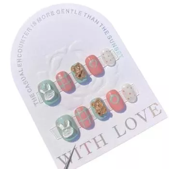 Нейл-арт Ручной работы Милый Кремовый Мишка Стереоскопический Короткий Макарон Съемный M