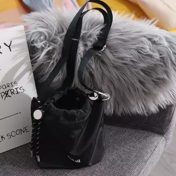 Нейлоновая черная сумка-ведро с завязками в корейском стиле, модные сумки через плечо, сумка для хранения на ремне INS чёрный