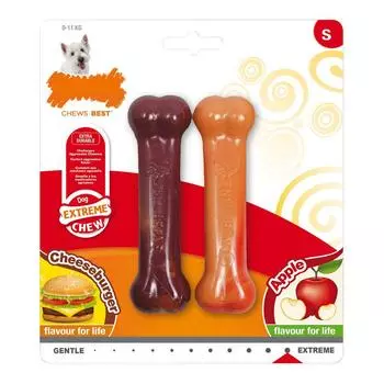 Нейлоновая игрушка для собак Nylabone Extreme Chew Twin Apple Cheese, гамбургеры размера S (2 шт.)