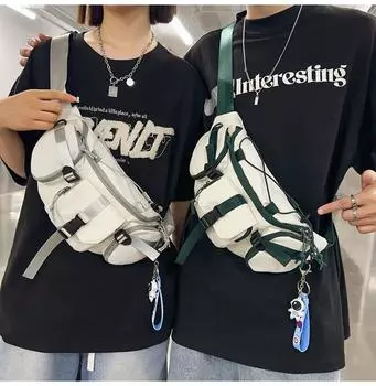 Нейлоновая нагрудная сумка большой емкости, мужская сумка через плечо, женская спортивная сумка на плечо, контрастная поясная сумка чёрный