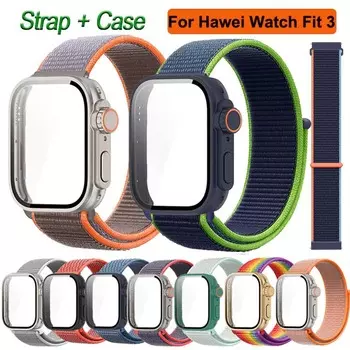 Нейлоновая петля + стеклянный чехол для Huawei Watch Fit 3, спортивный браслет с ремешком для Huawei Fit 3, смена на Ultra2 1, 49 мм, защитный чехол для экрана