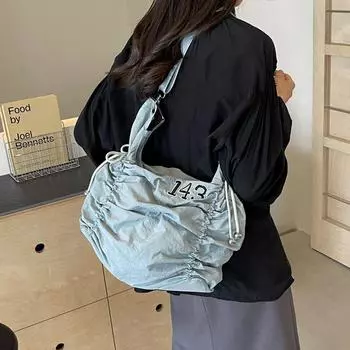 Нейлоновая плиссированная большая сумка Женская сумка через плечо серый