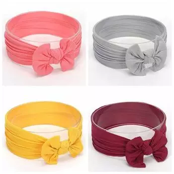 Нейлоновая повязка на голову с бантом для девочек, однотонная широкая повязка на голову в виде тюрбана, детская повязка на голову, аксессуары для волос бежевый