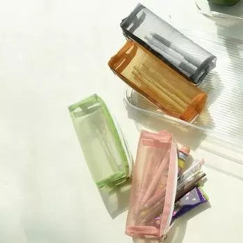 Нейлоновая сетка ярких цветов, косметичка, чехол для кистей, большая вместимость, студенческий прозрачный пенал, многофункциональная канцелярская сумка-карандаш оранжевый