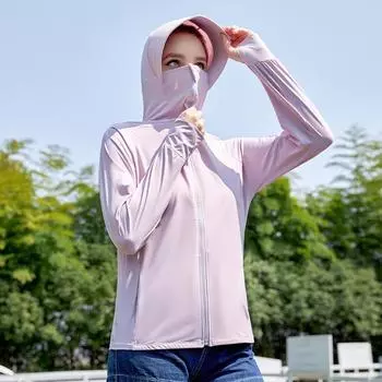 Нейлоновая солнцезащитная одежда из ледяного шелка для женщин с ощущением прохлады, летняя одежда для защиты кожи от ультрафиолета, дышащая солнцезащитная одежда M чёрный
