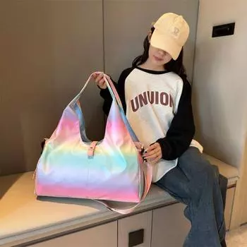 Нейлоновая спортивная сумка градиентного цвета, женская элегантная дорожная сумка через плечо и через плечо, стильная пастельная спортивная и фитнес-сумка, милая и милая ручная кладь 48*20*25cm