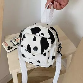 Нейлоновая сумка через плечо с коровьим узором, повседневная сумка через плечо в корейском стиле с животным узором, однотонная маленькая сумка для телефона с нишевым дизайном
