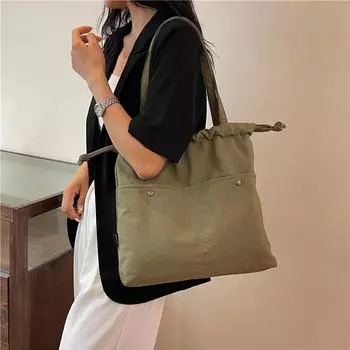 Нейлоновая сумка для подмышек, однотонная женская сумка-ведро, студенческая сумка на плечо большой емкости зелёный