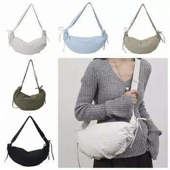 Нейлоновая сумка-полумесяц через плечо Cloud Dumpling Crossbody Bag Повседневная сумка с бантом и полумесяцем в уличном стиле синий