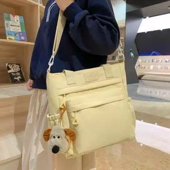 Нейлоновая сумка, студенческая книжная сумка, сумка для занятий, большая вместительная прочная женская сумка через плечо чёрный