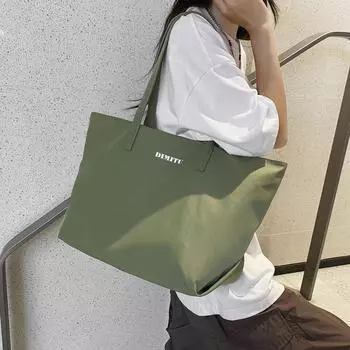 Нейлоновая сумка-тоут, большая вместительная сумка на плечо, женская однотонная сумка, студенческая пригородная сумка зелёный
