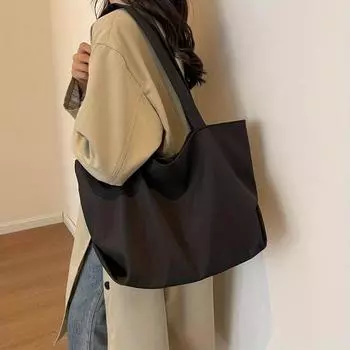 Нейлоновая сумка-тоут большой емкости, однотонная простая сумка на плечо, женская модная сумка для поездок на работу, шоппинга