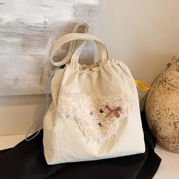 Нейлоновая сумка-тоут с милым щенком для девочек, осенняя свежая модная тенденция, одно плечо, подмышечная женская сумка белый