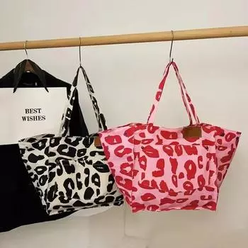 Нейлоновая сумка-тоут с рисунком пантеры, большая вместительная повседневная сумка через плечо, мягкая универсальная женская сумка в стиле вестерн