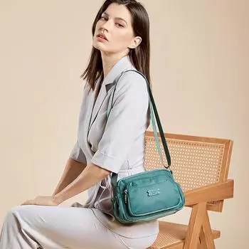 Нейлоновая сумка женская многослойная сумка через плечо сумка для мам среднего возраста легкая сумка через плечо светло-зеленый