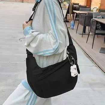 Нейлоновая сумка женская однотонная сумка через плечо большая вместительная сумка через плечо чёрный