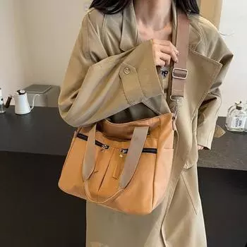 Нейлоновая сумка женская сумка через плечо большая вместимость школьная сумка студенческая сумка через плечо сумка для поездок на работу бежевый