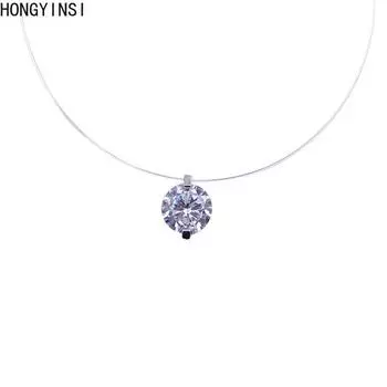 Нейлоновое прозрачное колье со сверкающим цирконием и бриллиантами, стерлинговое серебро 925 пробы, ожерелье с воротником-леской для женщин, ювелирные изделия