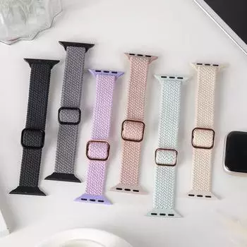 Нейлоновый эластичный плетеный ремешок для Apple Watch 46 мм 38 мм 40 мм 41 мм 42 мм 45 мм тонкий регулируемый эластичный спортивный ремешок для iWatch Series 10/9/8/7/6/5/4/3/SE 38mm 40mm 41mm S10-42mm серо голубой