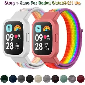 Нейлоновый браслет-петля + чехол для Redmi Watch 3/2/1 Lite, сменный ремешок для смарт-часов Redmi Watch 1/2/Lite Watch Lite, чехол для браслета Redmi watch lite 1 / 2 чёрный