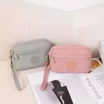 Нейлоновый однотонный кошелек для монет, нишевый дизайн, маленькая сумка для телефона, винтажный кошелек для телефона на запястье для мужчин светло-серый