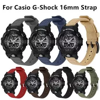 Нейлоновый переходник-ремешок подходит для Casio G-Shock 16 мм серии GA2100 GA700 GA400 GA100 GSL100 GW9400, браслет, ремешок для часов For Casio G-Shock 16mm серебряный/чёрный