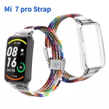 Нейлоновый плетеный ремешок + чехол для Xiaomi Mi Band 7 Pro, браслет, повседневный браслет для Mi Band 7 Pro, сменный ремешок, аксессуары mi 7 pro чёрный