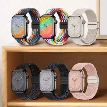 Нейлоновый плетеный ремешок-петля для Apple Watch 9, 8, 7, 45 мм, 41 мм, Ultra 2, 49 мм, металлический магнитный браслет iWatch 6, 5, 4, 3 SE2, 44 мм, 40 мм, ремешок
