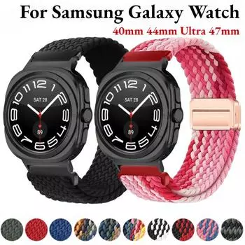 Нейлоновый плетеный ремешок-петля для Samsung Galaxy Watch Ultra 47 мм Магнитный браслет-браслет для Galaxy Watch 6 5 4 40 мм 44 мм 43 мм 45 мм Аксессуары For Galaxy Watch 7 Ultra разноцветный