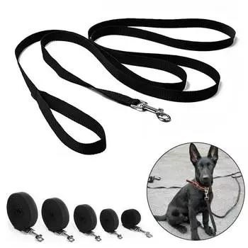 Нейлоновый поводок для собак, прочный тяговый трос для маленьких, больших собак, кошек, длинный ремешок для прогулок на открытом воздухе, поводок для щенков, ошейник, ремень 1,8 м, 20 м, 50 м 1.5M чёрный