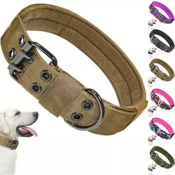 Нейлоновый регулируемый ошейник для собак, домашних животных, маленький, средний, большой с пряжкой для щенков M хаки