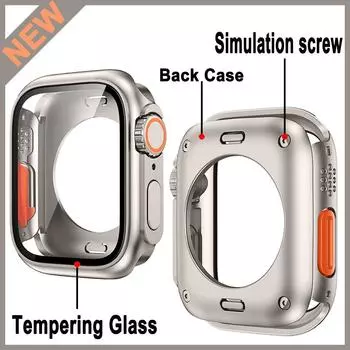 Нейлоновый ремешок + чехол для Apple Watch, чехол 44 мм, 45 мм, 41 мм, 40 мм, крышка из закаленного стекла, смена на Ultra для iWatch Series 8 7 SE 6 5 3