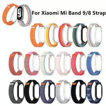 Нейлоновый ремешок + чехол для ПК для Xiaomi Band 8/9 NFC-версия Браслет Плетеный браслет Защитная крышка Пряжка для карты Браслет Mi Band 8/9 For xiaomi band 9/8 оранжевый