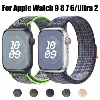 Нейлоновый ремешок для Apple Watch 9 Ultra 2, серия 49 мм 9, 8, 7, 45 мм, 41 мм, мягкая искусственная кожа для iWatch 6, 5, 4 se, 3, 44, 42 мм, 40, браслет