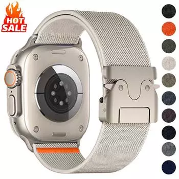 Нейлоновый ремешок для Apple Watch Ultra 2 Band 49 мм 45 мм 41 мм 44 мм 46 мм 42 мм 38 мм 40 мм плетеный эластичный браслет для IWatch Series 10 9 8 7 6 SE 38mm 40mm 41mm чёрный