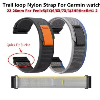 Нейлоновый ремешок для часов 22 мм 26 мм, быстросъемный для Garmin Forerunner 965 955 935 945 745, ремешок для часов Garmin Tactix 7 pro 7X 6X Delta Enduro 22mm серый/чёрный