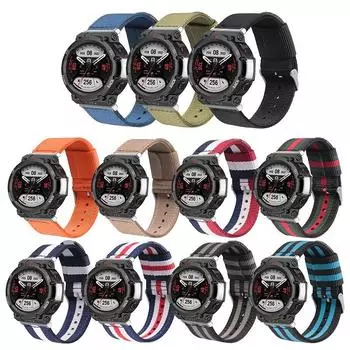 Нейлоновый ремешок для часов Huami Amazfit T-Rex 2, умный браслет, плетеный эластичный плетеный браслет для T-Rex2, ремешок для часов For Amazfit T-Rex 2 серебряный/чёрный