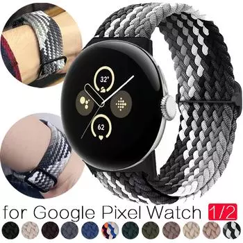 Нейлоновый ремешок для Google Pixel Watch 2, регулируемый эластичный плетеный ремешок, сменный браслет, аксессуары для Pixel Watch for Google Pixel Watch 1/2 чёрный